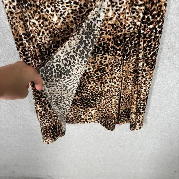 Anne Klein Dress 10 Wrap Leopard Slinky Knit Stretch Waist Tie Career Church